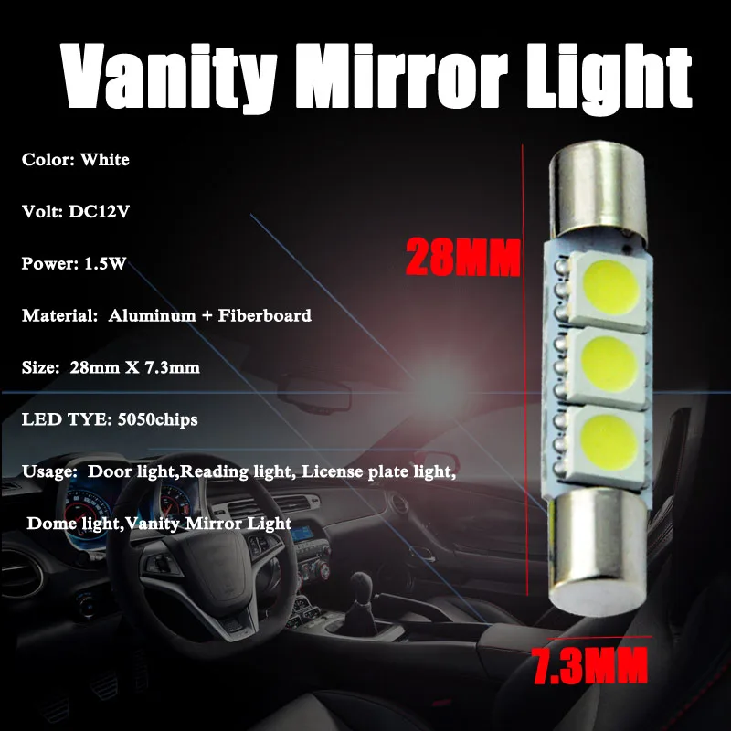 AutoEC LED 50x 28mm 31mm 3 SMD 6641 Car Vanity Mirror Light auto accessories Interior LED Panel Lamp bulb White #LK107