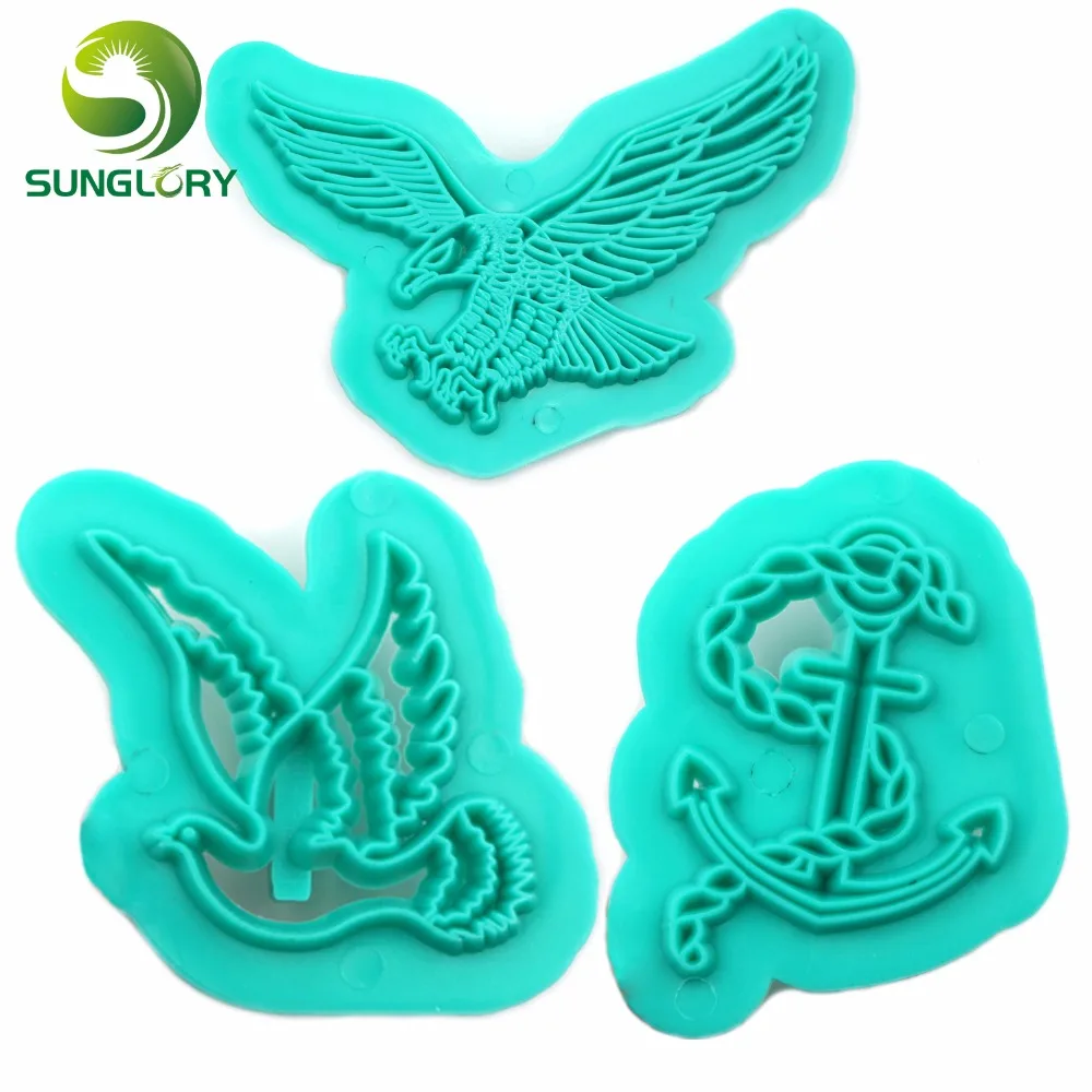 3PCS Peace Dove Cookie Cutter Plastic Eagle Anchor Fondant Cutter DIY Decoration Impression Baking Tools Sugarcraft Biscuit Mold