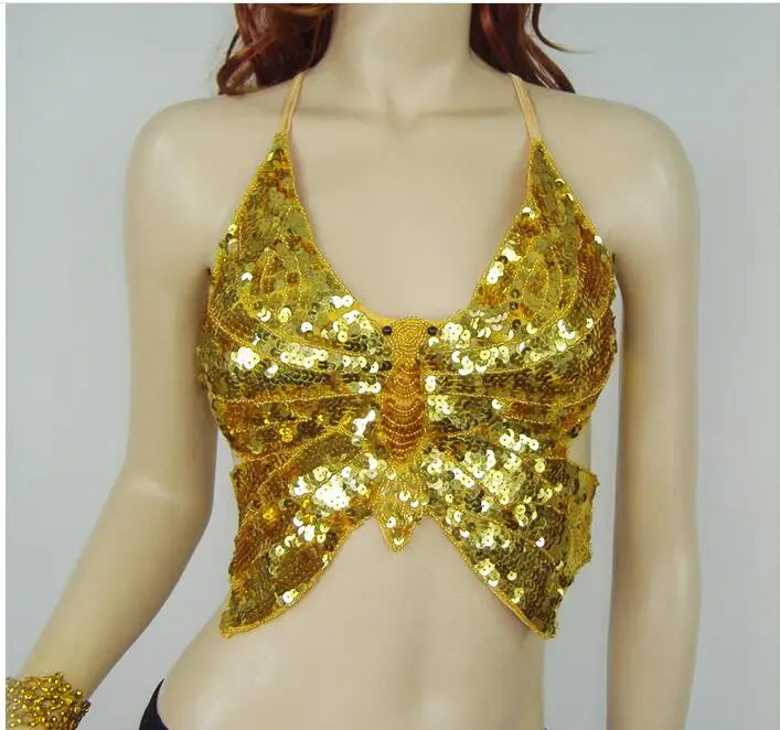 Buikdans Womens Bra Lovertjes Brasserie Push Up Diepe Duik Sliver Gold Multicolor Dansen Top Tank