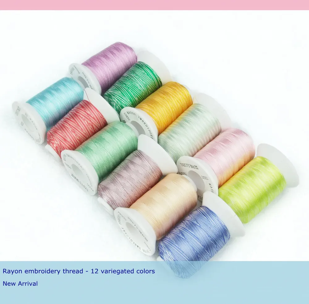 Variegated embroidery machine thread 6 assorted colors, 100% viscose rayon embroidery thread for Brother Singer Janome Pfaff