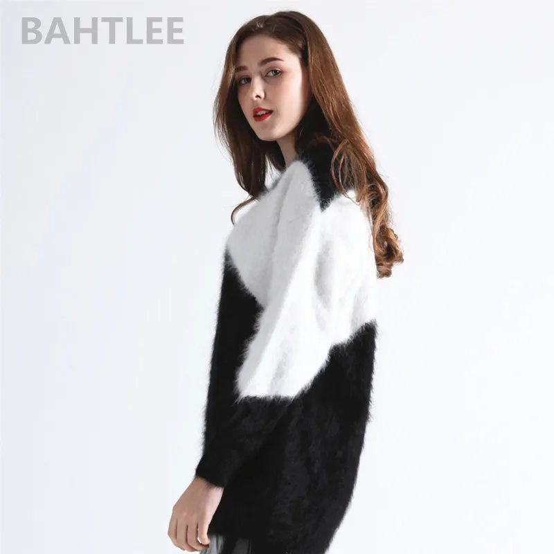 BAHTLEE-Women's Angora Pullovers, Knitted Sweater, Mink Cashmere, O-Neck, Long Sleeves, Keep Warm, Loose Style, Winter