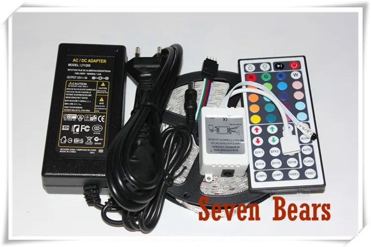 RGB Led Strip 5050 Flexible LED Light 5M 300leds SMD + 44 Key Remote Controller + 12V5A Power Adapter Transformer Free Shipping