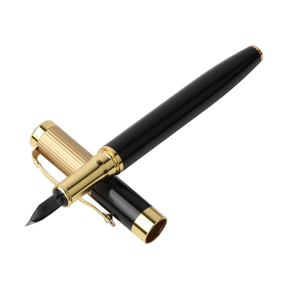 GENKKY High Quality Fountain Pen Metal Gold With Black 0.55mm Full Metal Luxury Pens Office School Stationery Supplies