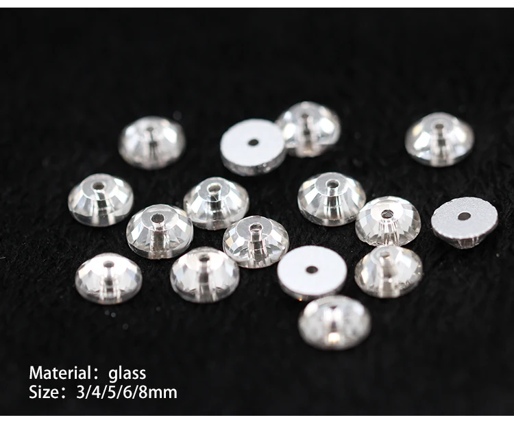 3-8mm Middle Hole round glitter crystal glass Sew On Rhinestones Sewing embelliment rhinestones for apparel DIY wedding dress