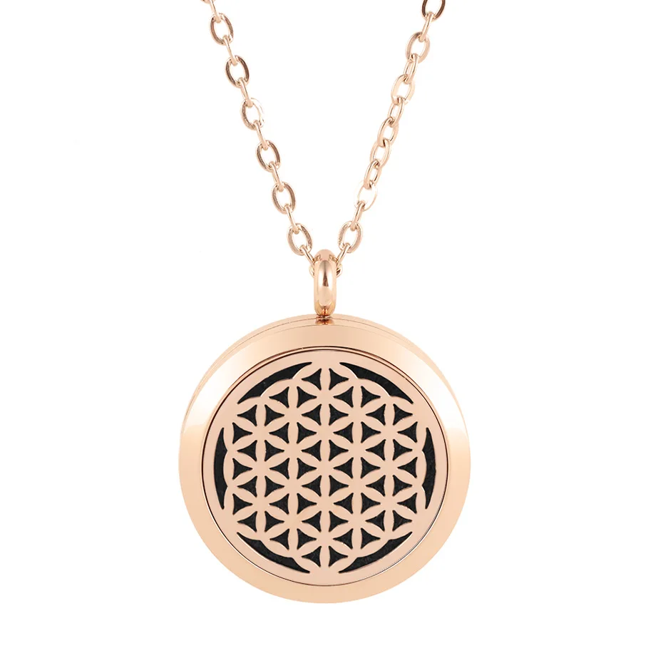 316L stainless steel magnetic flower of life aromatherapy pendant 20mm 25mm 30mm perfume diffuser necklace