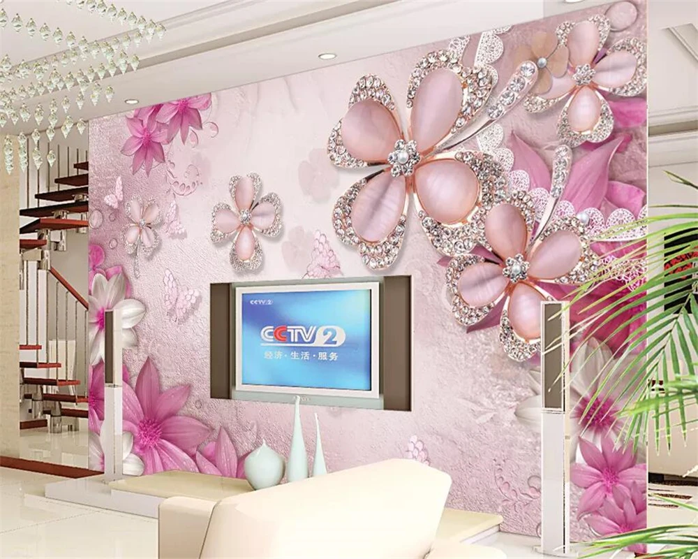 

beibehang Custom wallpaper 3d luxury gold jewelry flowers butterfly TV background wall living room restaurant 3d wallpaper mural