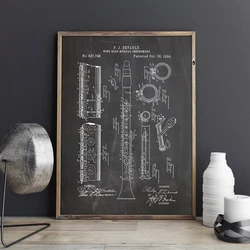 Clarinet 1894 Poster Jazz Art Prints Music Room Decor Vintage Clarinet Patent Blueprint Canvas Painting Musician Gift idea
