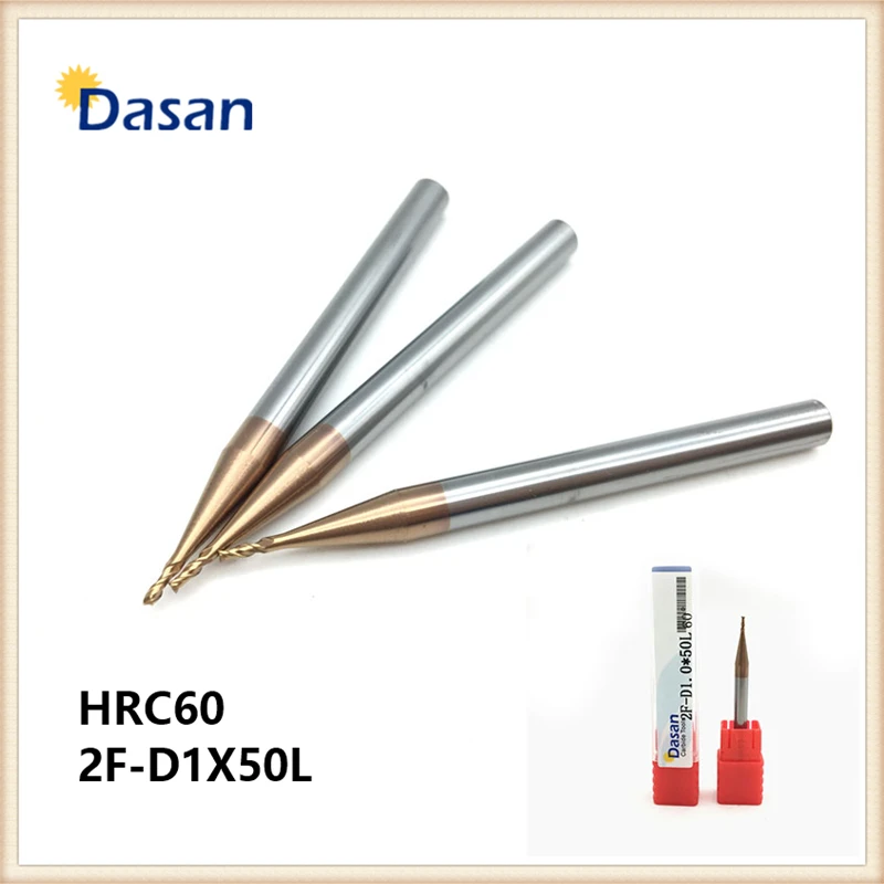 5 stücke Flache Schaftfräser 1mm HRC60 2F-D1X50L Ende Mühle Vhm Spirale Platz CNC Wolfram Hartmetall Fräser Werkzeug