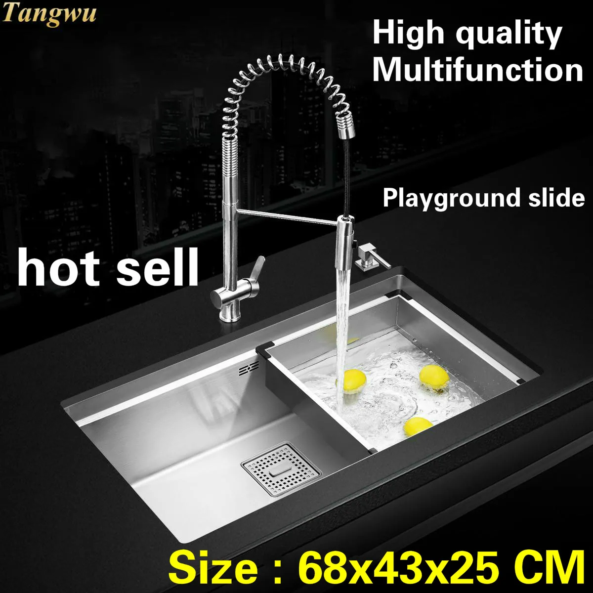 Tangwu High-grade kitchen sink 4 mm thick food-grade 304 stainless steel durable manual single slot 68x43x25 CM