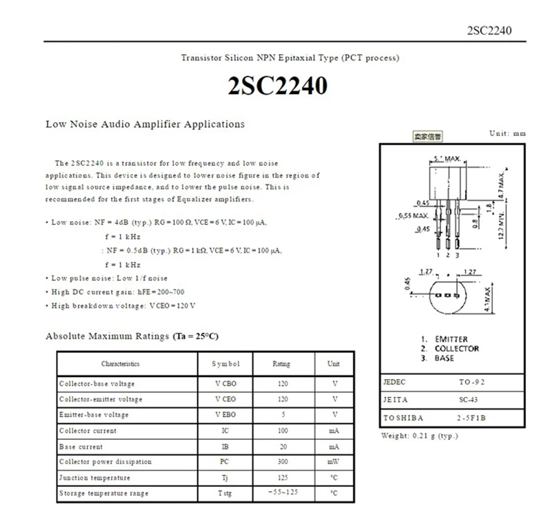 100% Original JAPAN 2SC2240 2SA970 2240/970 Triode For HIFI Audio Amplifier DIY kits