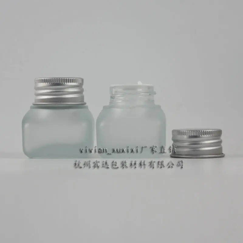 15g clear frosted square glass cream jar with silver lid, 15g cosmetic jar,packing for sample/eye cream,15g mini glass bottle