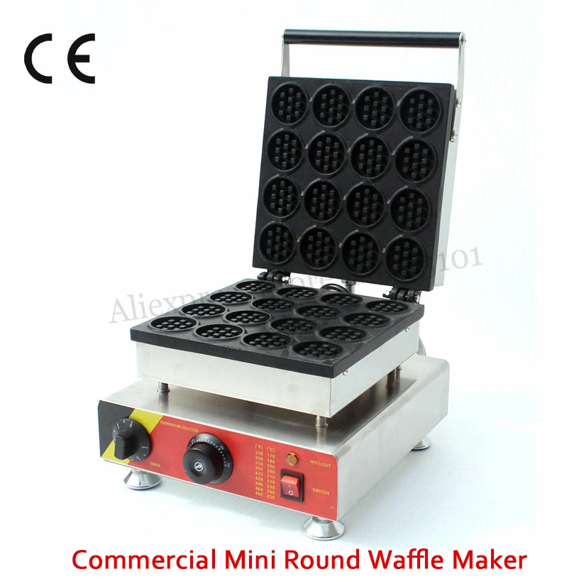 

Small Cake Maker 16 Molds Commercial Mini Round Waffle Machine Stainless Steel with Non-stick Cooking Surface 220v 110v 1500w