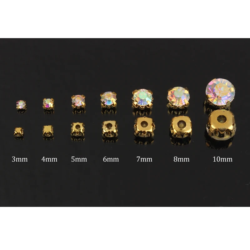 Hot sale Sew on Rhinestone 4mm/5mm/6mm/7mm Gold Claw Stones 28 Colors  for dresses decoration