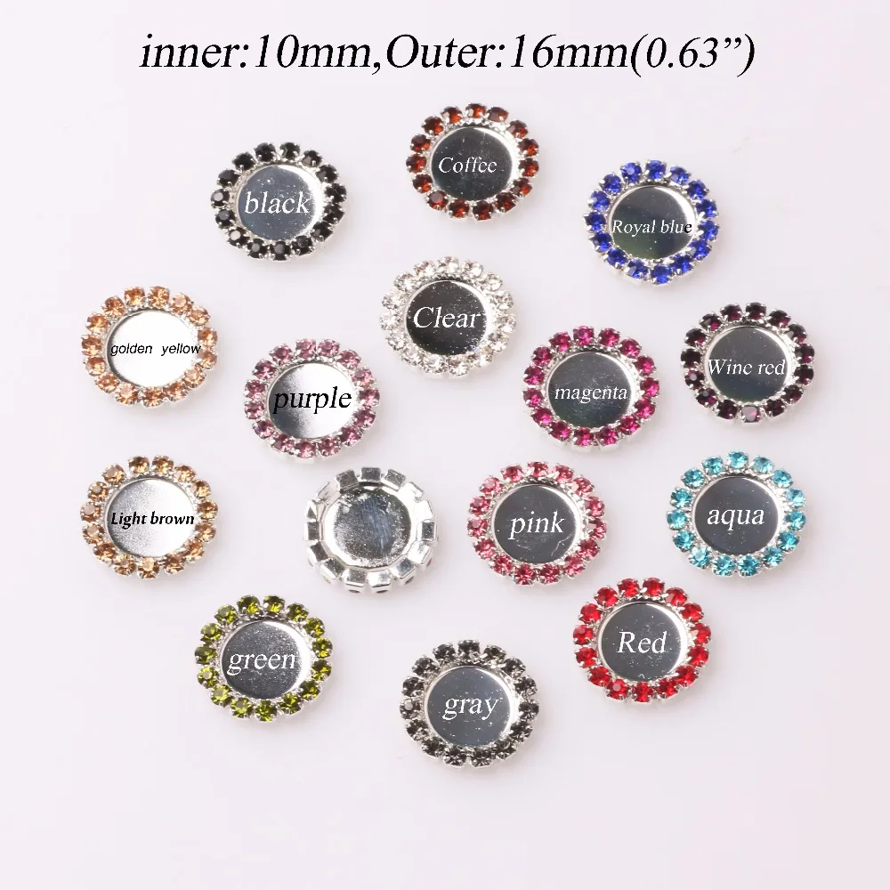 Free shipping inner 10mm rhinestone buttons tray bottle cap setting can choose styles Mix 14 colors for 100PCS