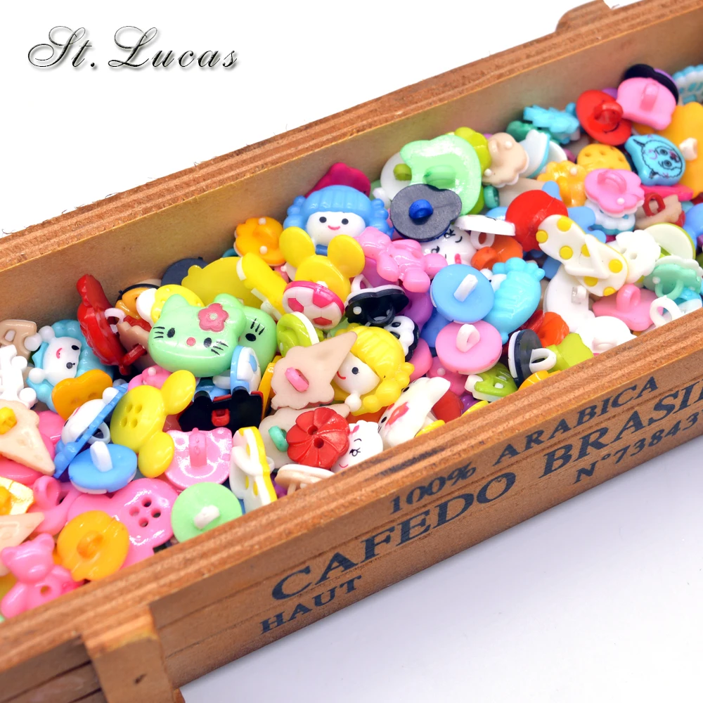 50pcs/lot random mixed colorful plastic button for kids sewing buttons clothes accessories crafts child cartoon button