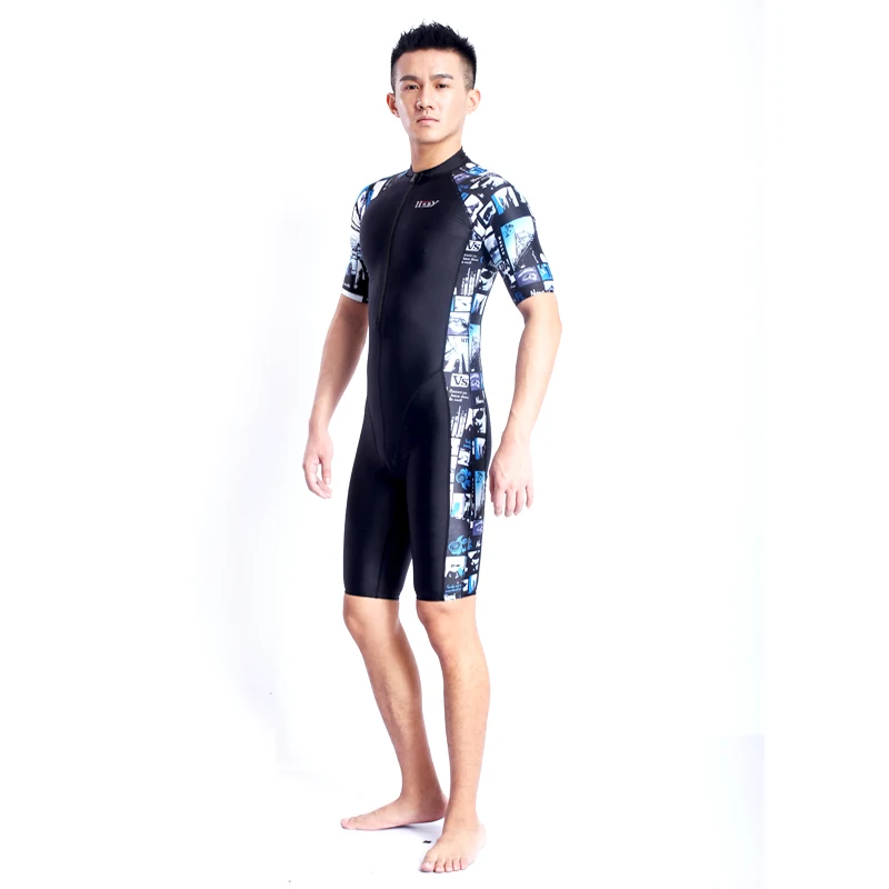 High Quality Fastskin Quick Dry And Men Diving Suit Short Sleeve With Zip One Piece Swimsuit Rash Guards Swimwear Hx16