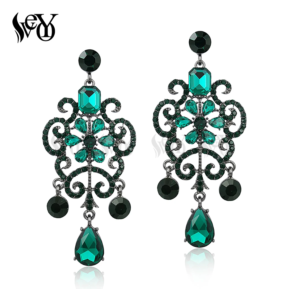 VEYO Crystal Earrings For Women Rhinestone Drop Earrings Vintage Flower shaped High Quality Brincos Pendientes