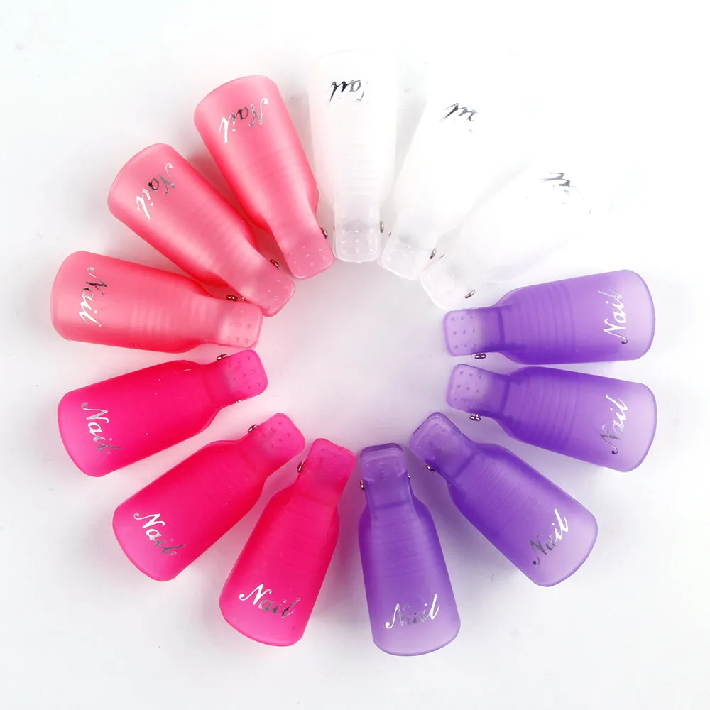 10pcs Nail Clips Gel Polish Remover Nail Art Soaker Caps UV Degreaser Polish Remover Tool Plastic Clips Soak Off Caps Wraps