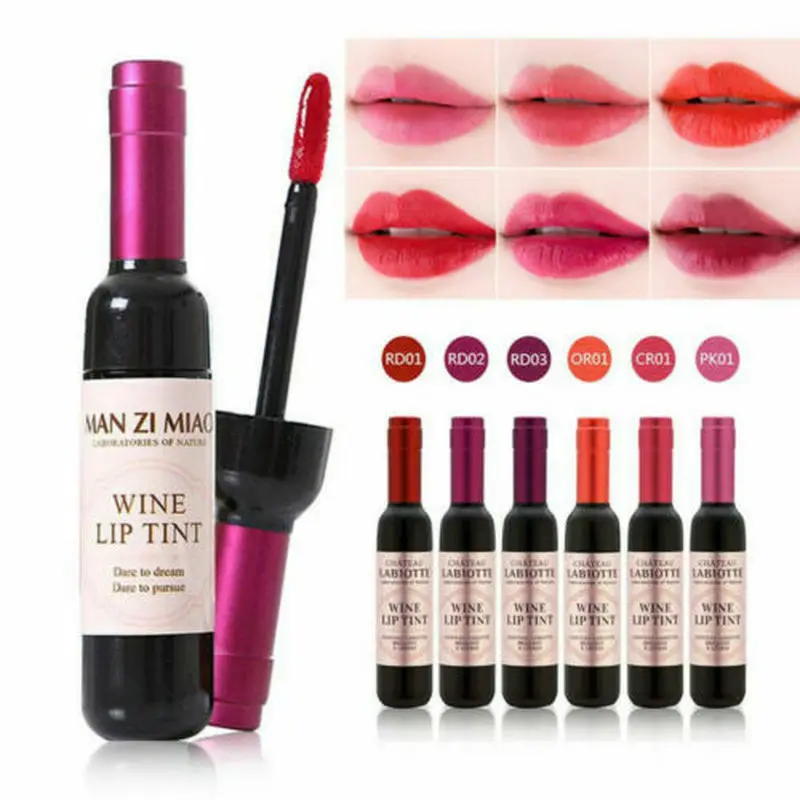 6 Colors Matte Liquid Lipstick Red Wine Bottle Shaped Lip Gloss Waterproof Long Lasting Lipgloss Moisturize Lip Non-stick Tint