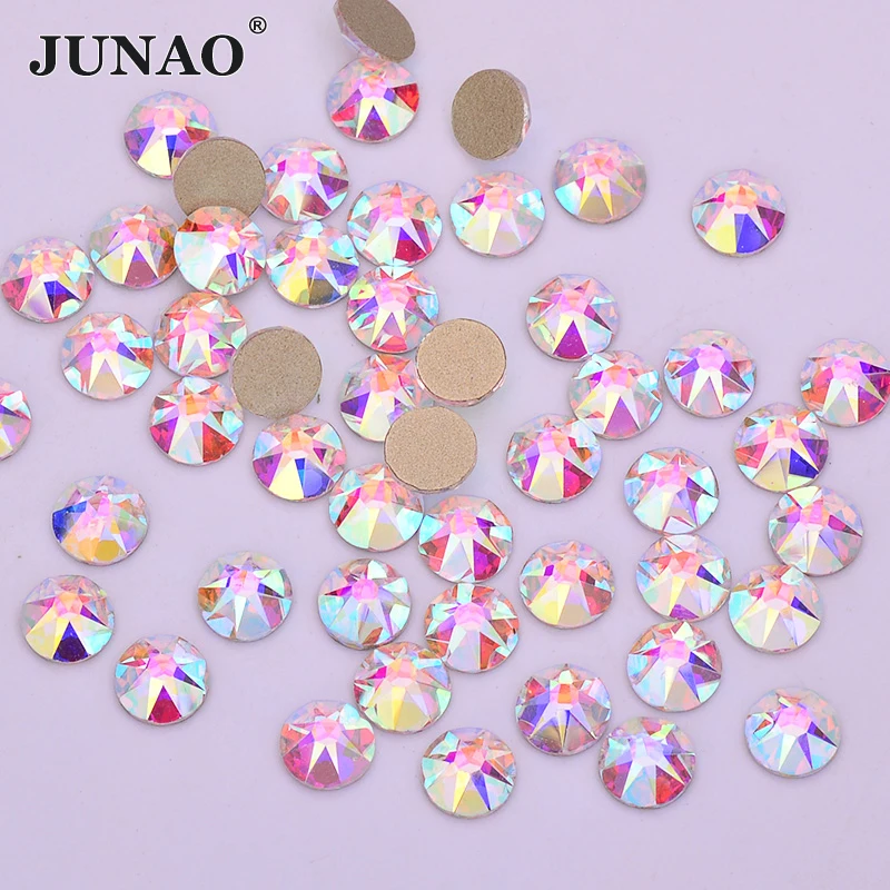 JUNAO ss20 Orange Red AB Facet Rhinestones Glass Flat Back Stones Nail Art Decoration Non Sewing Strass for Manicure Crafts