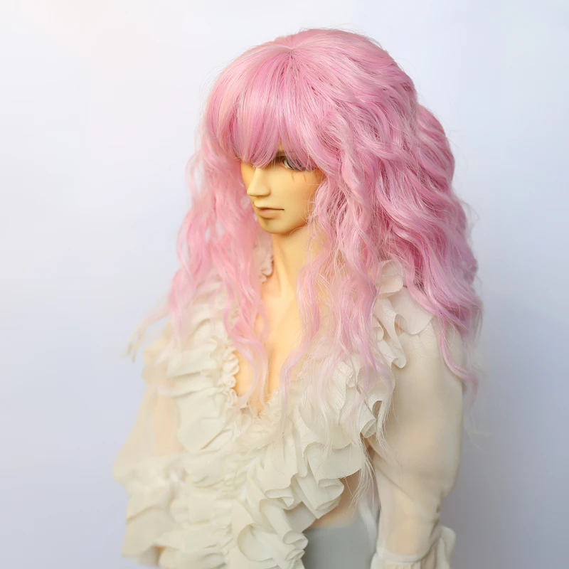 New bjd SD kostüm puppe perücke 1/3 gericht stil Rosa gradienten farbe corn perm tief lockiges haar für puppe kopf größe 22-24 CM