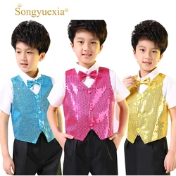 Songyuexia-Colete infantil de dança de lantejoulas, trajes de performance para meninos, cantor, estudantes, hip-hop, jazz, roupas brilhantes