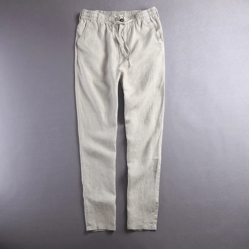 New brand linen trousers men solid long pants mens fashion 100% flax pants men high-end trousers mens fast-shipping pantalon