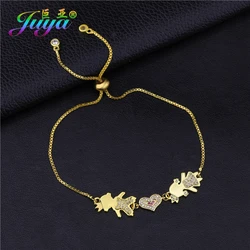 Juya 18K Gold Plated Copper Adjustable Slider Chains Cubic Zirconia Boy Girl Mama Bracelets For Women Girl Gift Jewelry Supplies