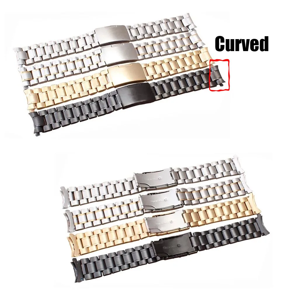 

Wholesale 16mm 18mm 20mm 22mm 24mm Classic Unisex Stainless Steel Solid Link Watch Band Curved End Band Wrist Strap Bracelet