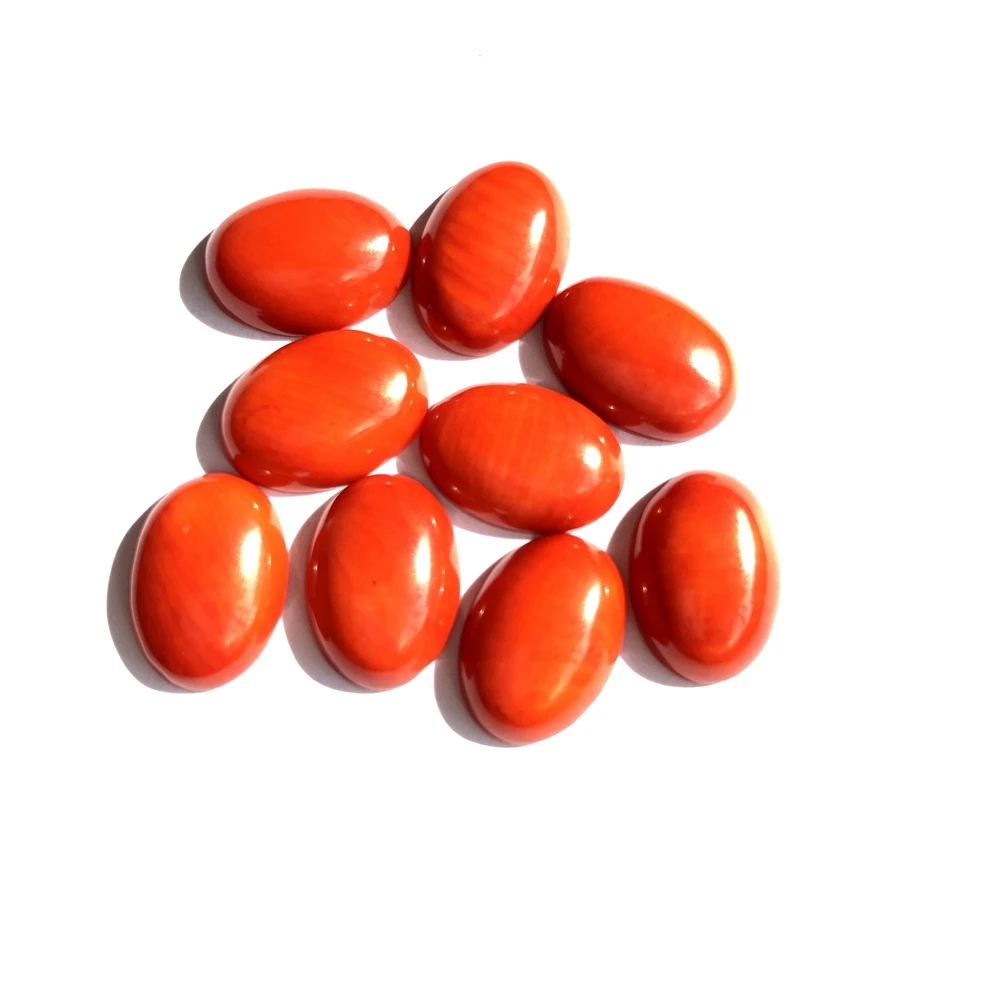 

Wholesale 5pcs/lot Natural Orange Red Coral Bead Cabochon Jewelry Ring Face 10x14mm Oval Gem stone Beads Cabochons