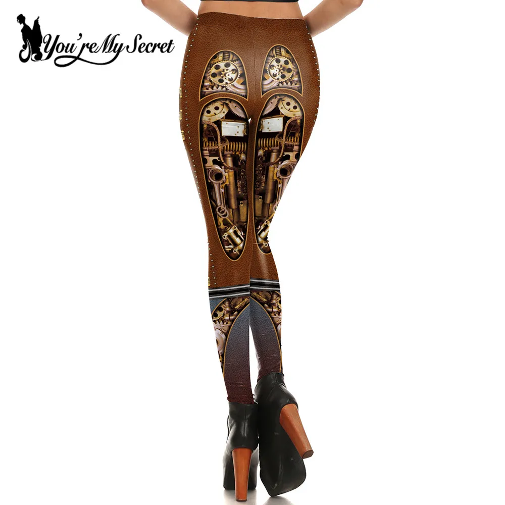 [Du bist mein Geheimnis] Retro Gothic Style Leggings Ausrüstung Steampunk bedruckte Legging für Frauen Workout Fitness Kleidung Push-up-Hosen