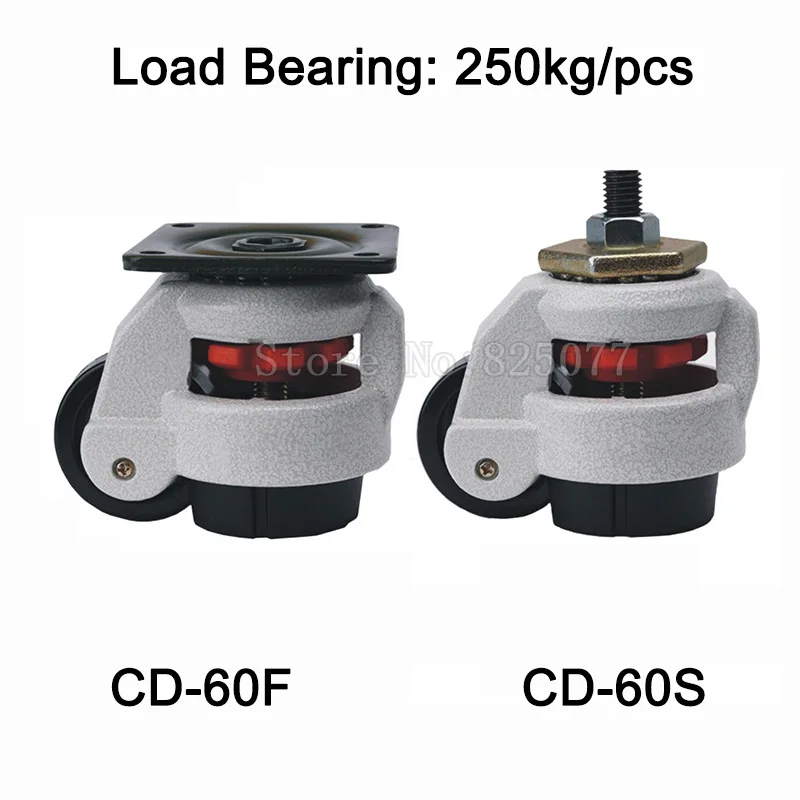 4PCS CD-60F/S Level Adjustment MC Nylon Wheel and Aluminum Pad Leveling Caster Industrial Casters Load Bearing 250kg/pcs JF1515