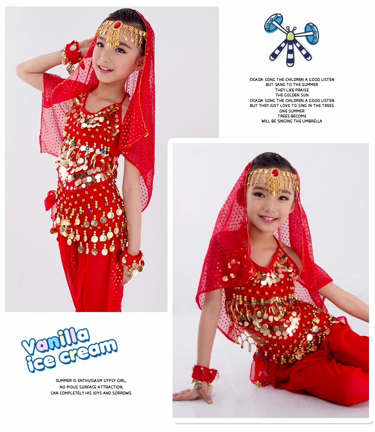 Kinder Bauchtanz Kostüme Set Orientalischer Tanz Mädchen Bauchtanz Indien Bauchtanz Kleidung Bauchtanz Kind Kinder Indisch 6 Farben – Detail 25