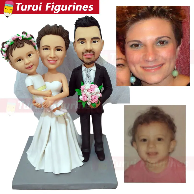 family of 3 people figurines custom bobbleheads wedding anniversary gift ideas Personalized Teddy Bear Family mini statues dolls