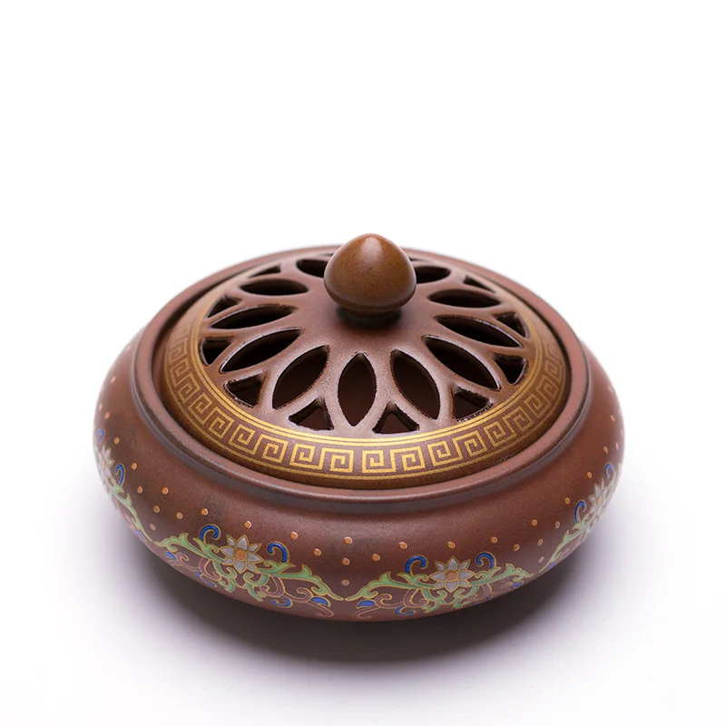 PINNY Cloisonne Ceramic Incense Burner Painted Coil Censer Sandalwood Ceramic Home Decoration Zen Stick Incense Holder