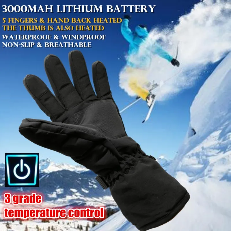 Smart Electric Heated Gloves Touch Screen Ski Gloves Battery Powered Self Heating 3M Waterproof Motorcycle Racing Riding Guantes