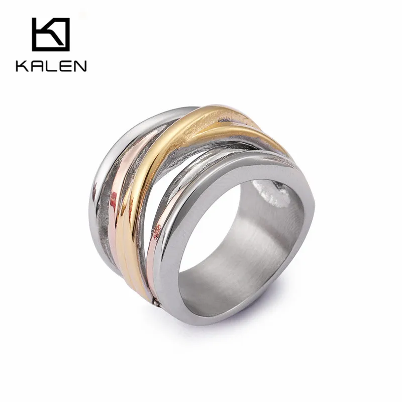 KALEN Stainless Steel Color Rings For Women Bohemia Rose Gold Tri-color X Finger Rings For Girls Fashion Ladies Rings Jewelry