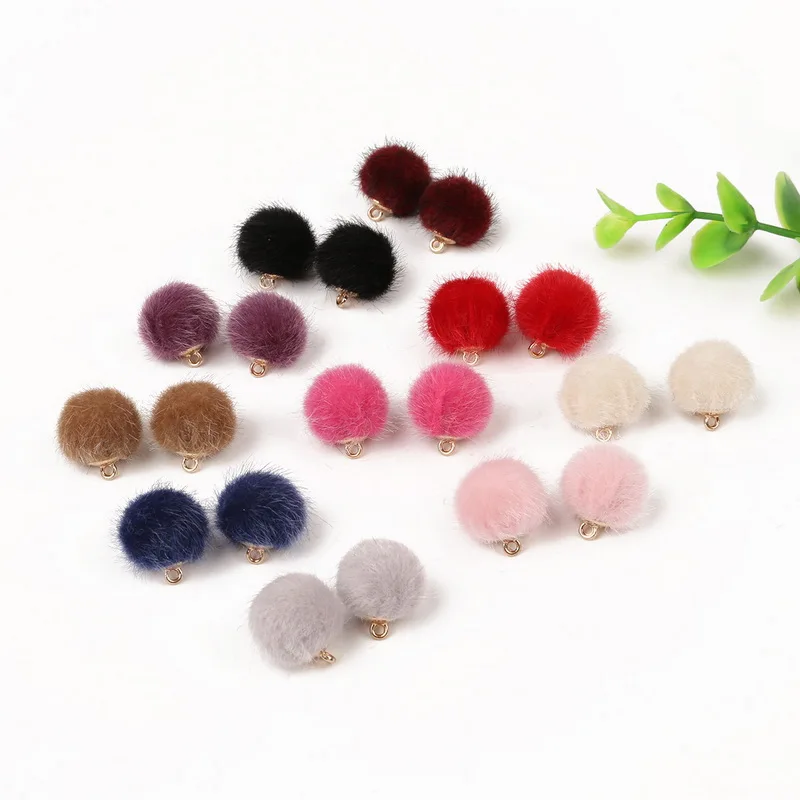 15mm 10pcs/lot Multicolor Fur Covered Ball Hair Ball Beads Charm Pendant For Earring Necklace Bracelet DIY Jewelry Decoration