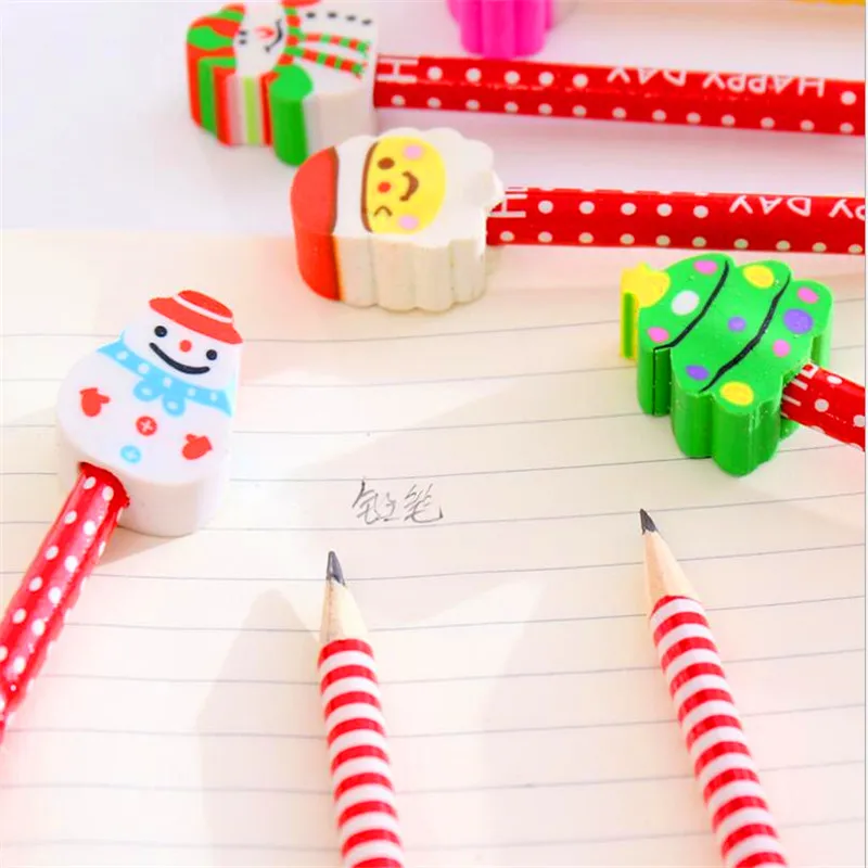 

1Pcs Children With Eraser Pencil HB Cute Christmas Stationery Kindergarten Christmas Gift Cartoon Pencil