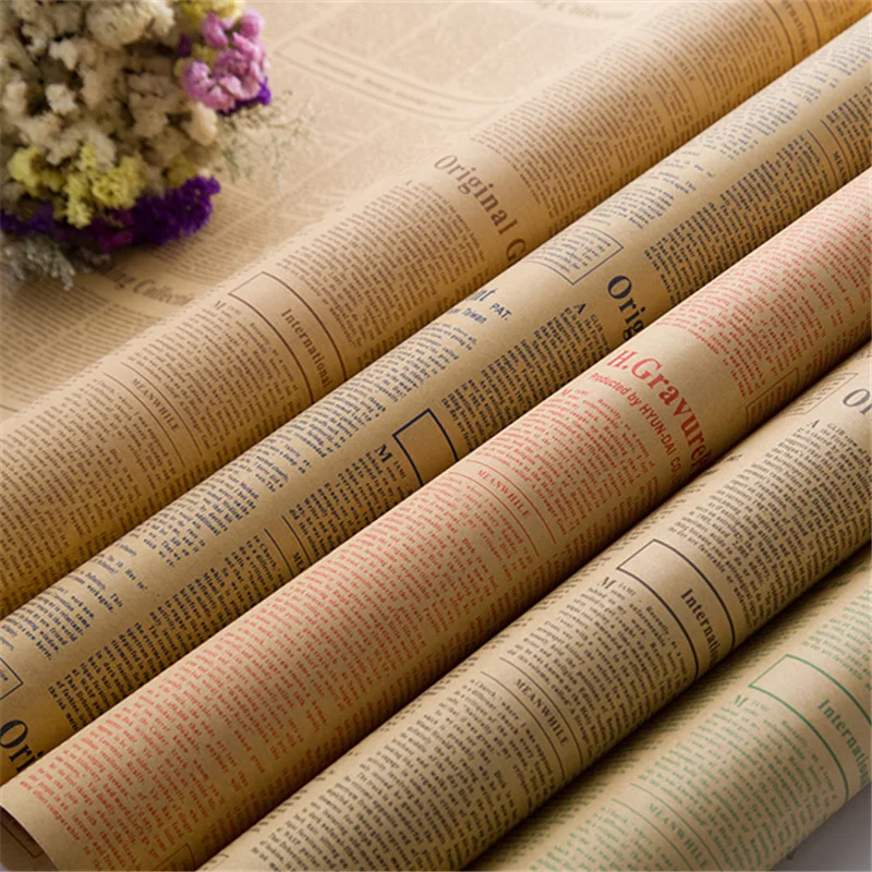 20pcs/lot 60*60cm Newspaper Kraft Paper Wrapping Paper Wrap Gift Packing Double Sided Christmas Party Decor Vintage Kraft Paper