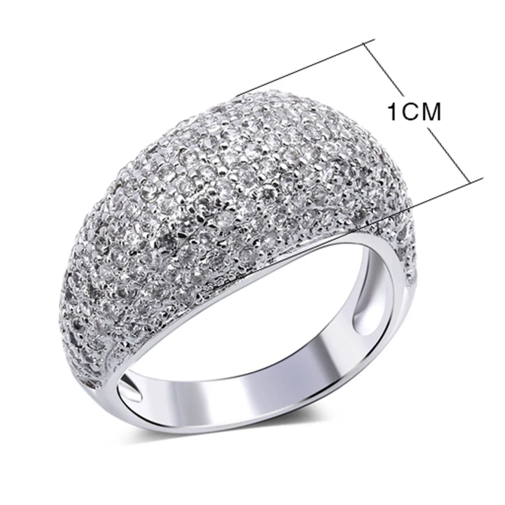 

YLMyself Pave Dome Ring For Women Full CZ Crystal Wedding Engagement Band Luxury Statement Gold Silver Color Jewelry