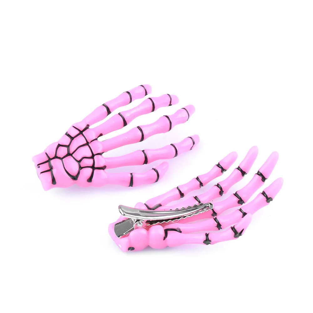 2 Pcs/Set New Women Harajuku Skull Skeleton Hand Bone Hair Clip Bone Claw Hairpin Halloween For Girls Hair Styling Accessories