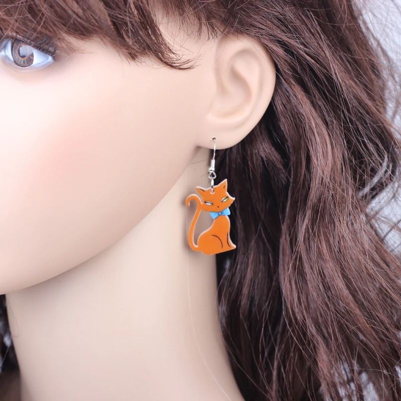 Bonsny آلة طابعة أكريليك إسقاط القط أقراط طويلة كبيرة استرخى أقراط أخبار 2015 تصميم نمط للفتيات امرأة مجوهرات اكسسوارات