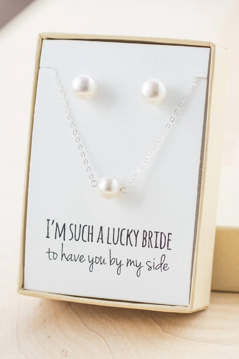 personalize wedding Bridesmaid proposal Single Freshwater Pearl Necklace Freshwater Stud Earrings set - Bridesmaid Pearl Gifts