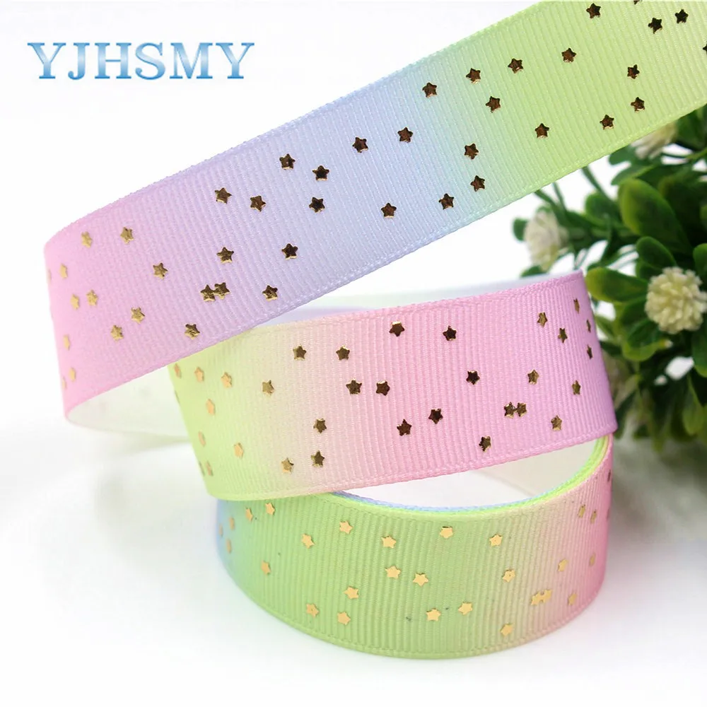 YJHSMYG D-171005-666,22 mm 5 Yards Colorful Bronzing Pentagram Ribbons Thermal transfer Printed grosgrain,DIY handmade material