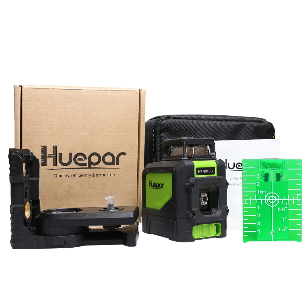 Huepar Laser Level Green Beam Cross Laser Self-leveling 360-Degree Coverage Horizontal and Vertical Line with 2 Pluse Modes