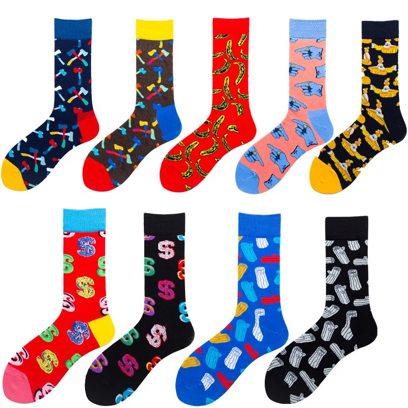 Novelty  Men Socks Dress Colorful Abstract Finger Pattern Comfortable Skateboard For Causal Funny Wedding Happy Socks