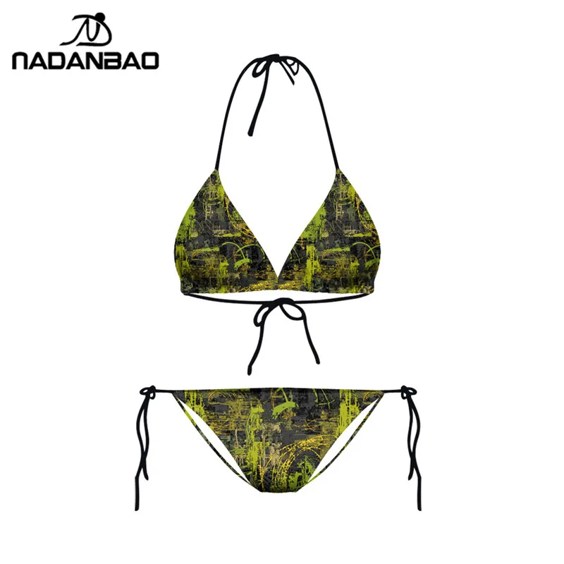 Conjunto de Bikini con estampado de grafiti para Mujer, bañador Sexy de camuflaje, sujetador, traje de baño Plavky, Y03001