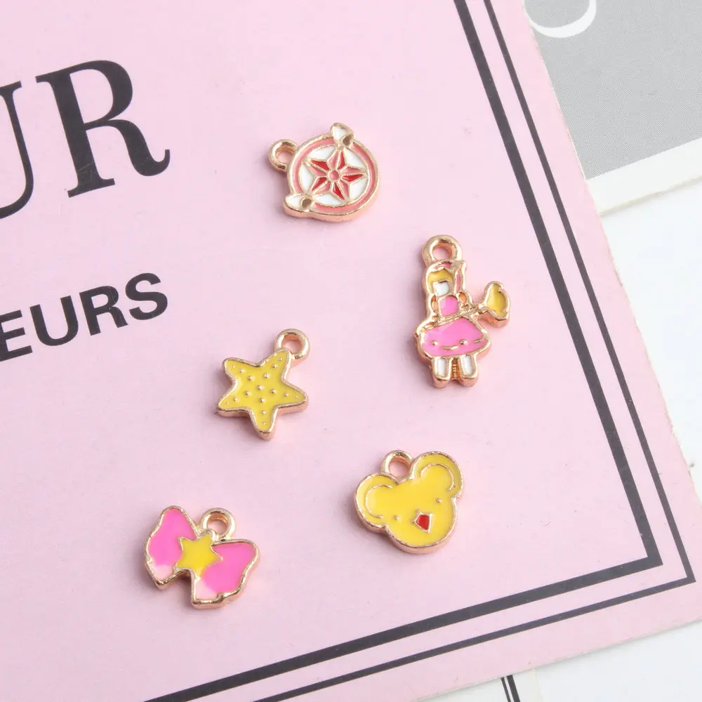 Wholesale 50pcs/lot Magic Sakura Mini Star bow disc Charm Alloy Pendant fit necklaces bracelet DIY Fashion Jewelry Accessories