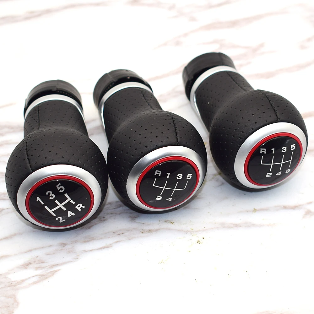5 / 6 Speed Leather RED Gear Shift Knob Chrome Red Ring Pen Gaiter Boot For Audi A4 S4 B8 8K A5 8T Q5 8R S Line 2007-2015